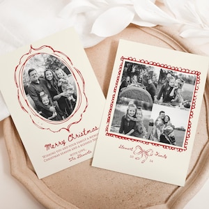 Handgeschriebene Weihnachtskarte mit Familienfoto, Familienfoto-Weihnachtskarte, bearbeitbare Weihnachtskartenvorlage, wunderliche Weihnachtsrahmenkarte