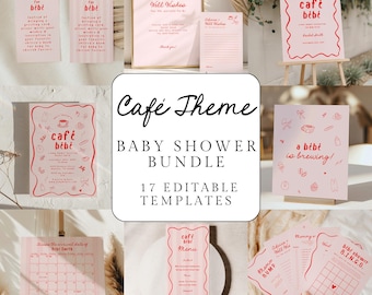 Editable Baby Shower Bundle, Café Bébé Baby Shower Invitation, Baby Shower Complete Set, Printable Baby Shower Signs, Baby Shower Templates
