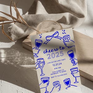 NYE Party Einladung Vorlage, Prost auf 2025, Hallo 2025, Bearbeitbare Einladungsvorlage, Wunderliche Hände Toasten, Silvester Einladung Bild 3