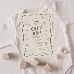 Editable Baby Shower Invitation Template Café Bébé Coffee Theme Whimsical Wavy Border Customizable Printable Digital Download 5x7 Fun Modern image 5