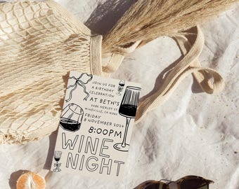 Editable Invitation Birthday Celebration Wine Night Girls Dinner Party Printable 5x7 Quirky Doodle Whimsical Customizable Digital Download