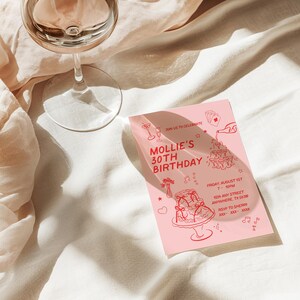 Editable Birthday Invitation Template, Girly Birthday Invite, Hand Drawn Birthday Invite, Any Age Birthday Invitation, Trendy Illustrative image 8
