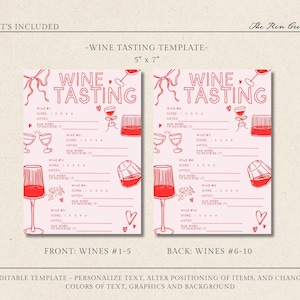 Wine Tasting Score Card, Wine Tasting Sheet, Printable Wine Tasting Card, Wine Themed Games, Instant Download, Wine Party Games Night image 2