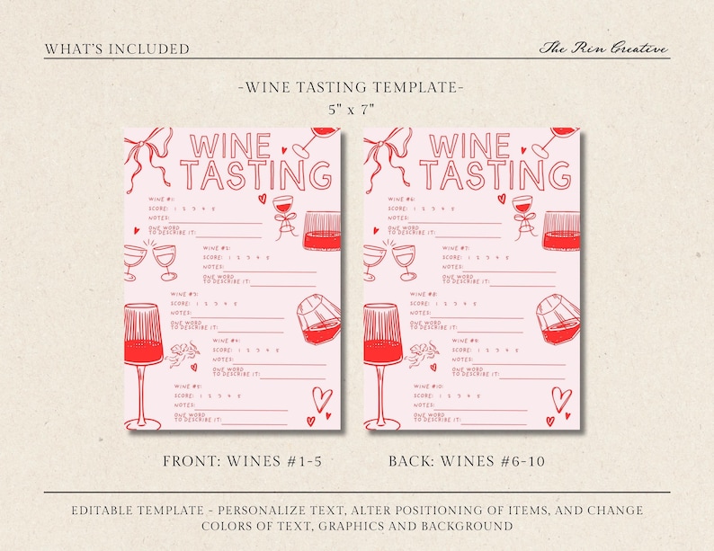 Wine Tasting Score Card, Wine Tasting Sheet, Printable Wine Tasting Card, Wine Themed Games, Instant Download, Wine Party Games Night image 2