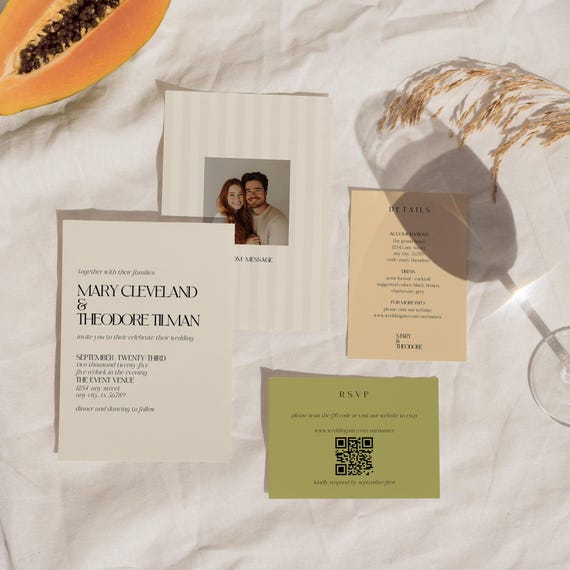 Modern Wedding Invitation Set, Wedding Stationary Suite, Invitation Suite, Funky Wedding Invite, Whimsical Wedding, Striped Invite, Colorful