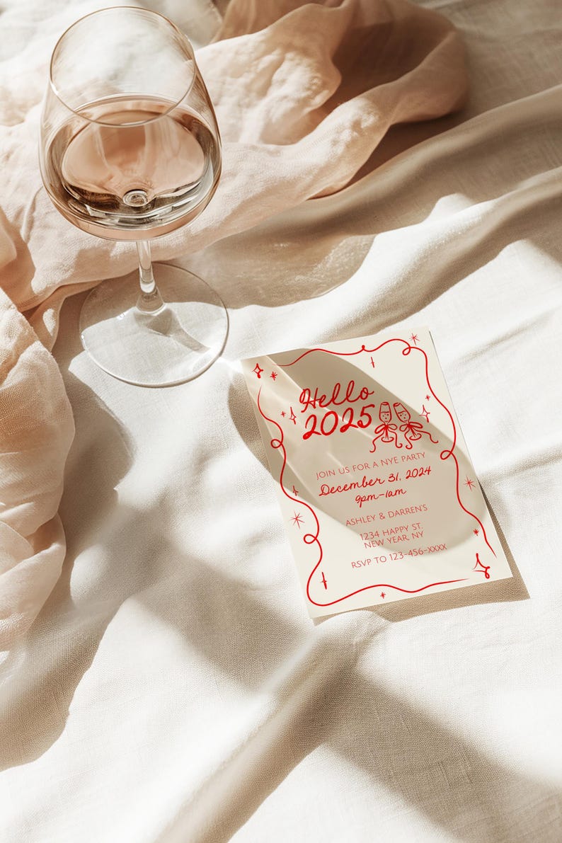 NYE Party Invitation Template, New Year's Eve 2025 Invite, Cheers to 2025, Happy New Year, Champagne Toasting NYE, Bow NYE Party Invitation image 4