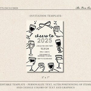 NYE Party Einladung Vorlage, Prost auf 2025, Hallo 2025, Bearbeitbare Einladungsvorlage, Wunderliche Hände Toasten, Silvester Einladung Bild 2