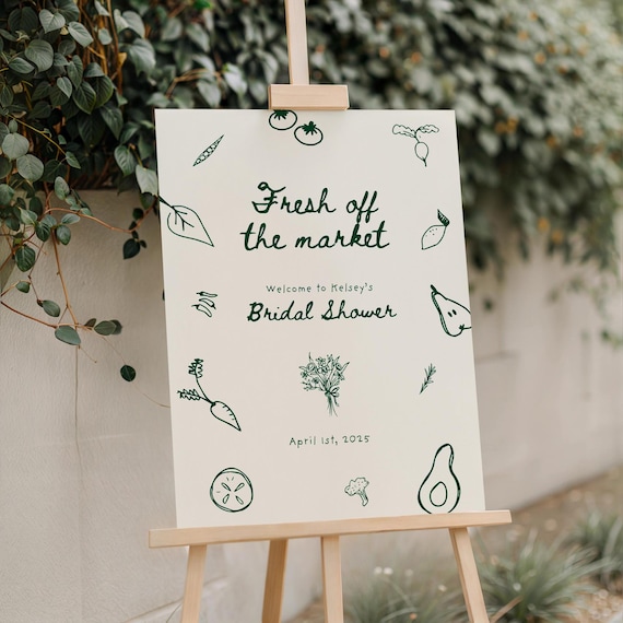 Fresh Off The Market Bridal Shower Welcome Sign Template, Whimsical Wedding Shower, Editable Bridal Shower Sign, Hand Drawn Farmer's Market