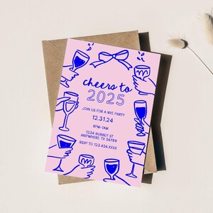 NYE Party Einladung Vorlage, Prost auf 2025, Hallo 2025, Bearbeitbare Einladungsvorlage, Wunderliche Hände Toasten, Silvester Einladung Bild 5