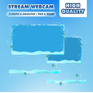 Under Sea Ocean Blue Animated Stream Overlay Package for Twitch OBS Underwater Theme with Fish, Light Ray, Bubbles Background Aesthetic Aqua image 7