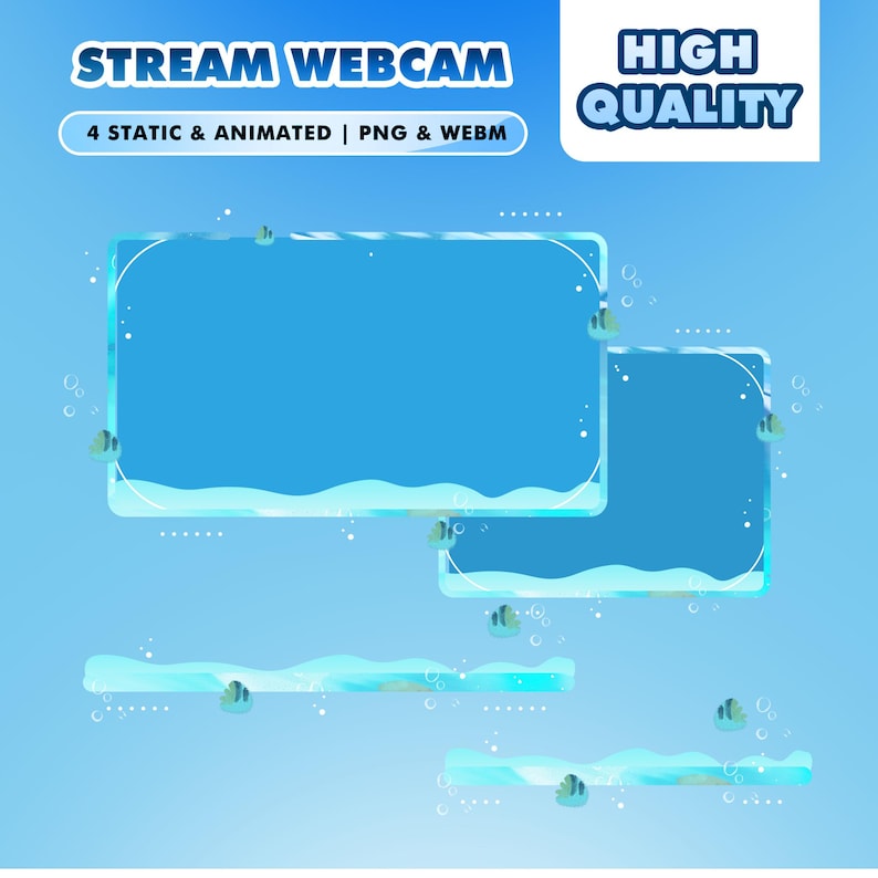 Under Sea Ocean Blue Animated Stream Overlay Package for Twitch OBS Underwater Theme with Fish, Light Ray, Bubbles Background Aesthetic Aqua image 7
