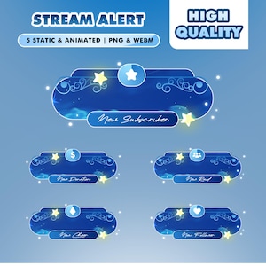Starry Cloud Stream Alerts – Dreamy Night Sky/Moon Celestial Theme/Follow Sub Donation Popup Animation