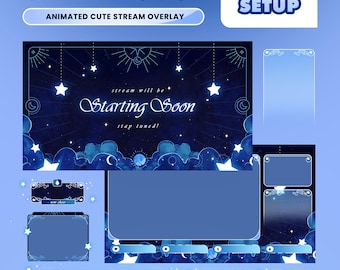 Celestial Dream Stream Package – Night Sky Stars Theme/Dreamy Blue Aesthetic/Magical Galaxy Style/Animated Overlay Bundle