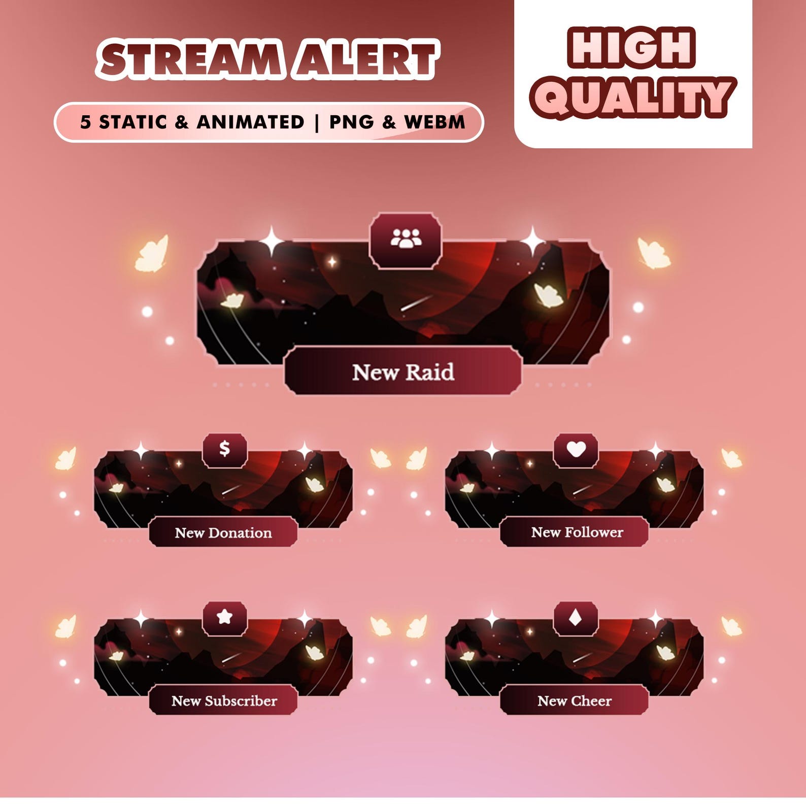 Crimson Eclipse Animated Stream Overlay Pack for Twitch Kick Youtube ...
