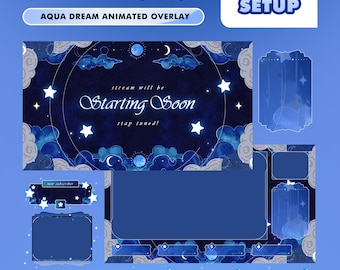 Pakiet animowanej nakładki na strumień Stelluna Mist dla Twitch Kick YouTube – ciemne niebo, gwiazdy, chmury, tło, niebiański, estetyczny, marzycielski motyw nocny