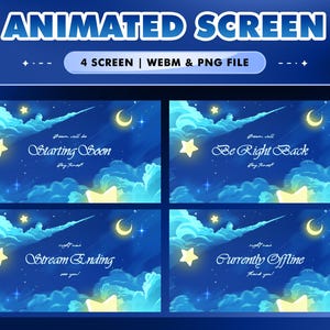 Starry Cloud Animated Stream Screen Background for Twitch, Youtube, Kick, Kawaii Overlay Animated, Aesthetic Theme Twitch, Cute Overlay Moon