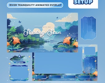 River Tranquility Stream Package – Calm River Landscape/Nature Blue Aesthetic/Peaceful Forest Scene/Animated Stream Overlay Bundle