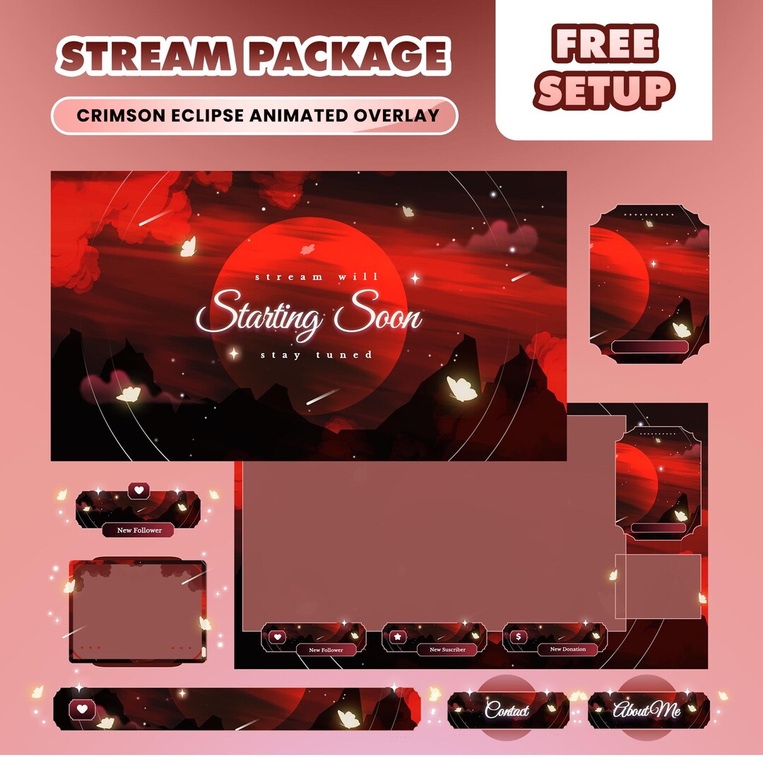 Crimson Eclipse Animated Stream Overlay Pack for Twitch Kick Youtube ...