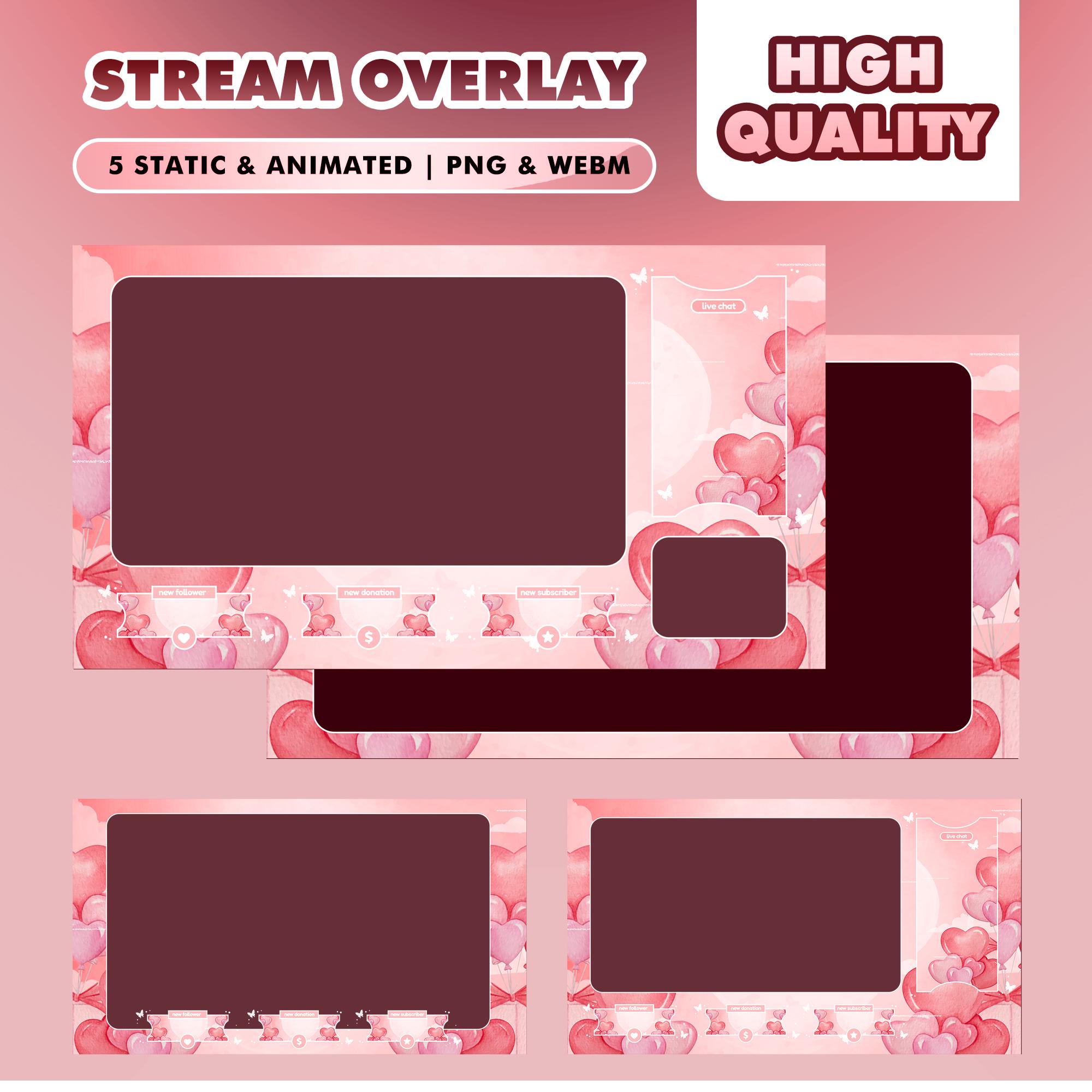 Sweet Heart Twitch Overlay Package – Pink Romance Sky/cute Love ...