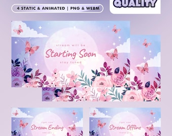 Butterfly Bloom Stream Screens, Pastel Butterfly Starting Soon, Floral Gaming Background, Pink Lavender Aesthetic, Cute Twitch Screen