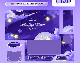 Purple Cosmos Stream Package – Galaxy Cloudscape/Starry Space Aesthetic/Dreamy Universe Theme/Animated Overlay Bundle