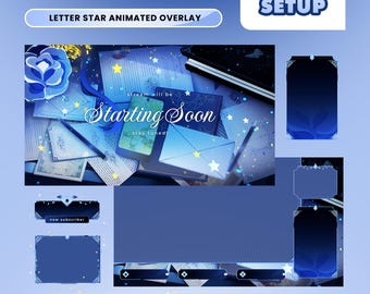 Star Letter Twitch Overlay Package – Magical Mail Fantasy Theme/Night Blue Aesthetic/Animated Streaming Bundle Kick YouTube