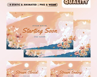 Sunset Bloom Animated Stream Screens for Twitch Kick YouTube – Featuring Soft Golden Skies, Blooming Flowers, and Peaceful Sunset Vibe