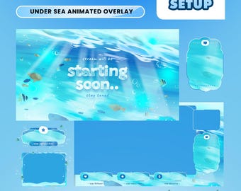Unterwasser Ozean Blau Animiertes Stream Overlay Paket für Twitch OBS Unterwasser Theme mit Fisch, Lichtstrahl, Blasen Hintergrund Aesthetic Aqua