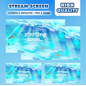 Under Sea Ocean Blue Animated Stream Overlay Package for Twitch OBS Underwater Theme with Fish, Light Ray, Bubbles Background Aesthetic Aqua image 2