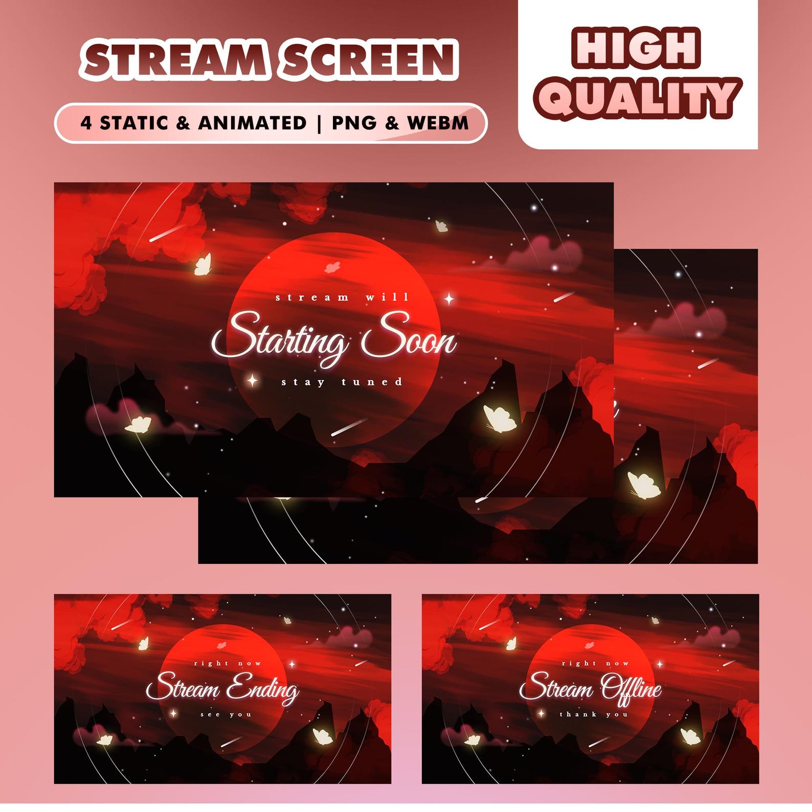 Crimson Eclipse Animated Stream Overlay Pack for Twitch Kick Youtube ...