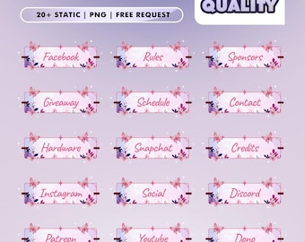 Butterfly Bloom Stream Panels, Pastel Floral Twitch Panels, Pink Lavender About Me, Cute Contact Panels, Butterfly Vtuber Aesthetic