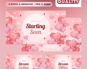 Sweet Heart Stream Screens – Pink Romance Sky/Cute Love Aesthetic/Starting Soon BRB Ending Scene