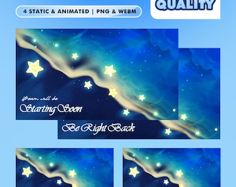 Magical Wave Animated Stream Screens for Twitch Kick YouTube – Flowing Light Waves, Glowing Star Mystical Blue Night Illustration Background