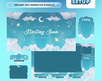 Pakiet Dreamy Sky Stream – Moon Cloud Fantasy/Night Star Aesthetic/Pastel Atmosphere/Animowana nakładka