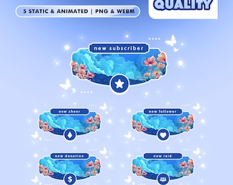 Cloud Blossom Stream Alerts – Dreamy Sky Flowers/Fantasy Cloudscape Aesthetic/Follow Sub Donation Popup Animation