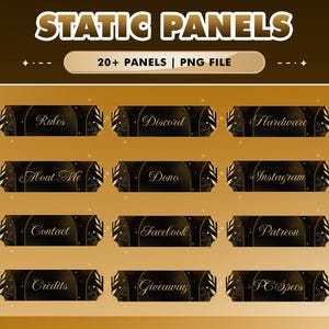 Noirflora Stream Panels for Twitch Kick YouTube – Gold Floral Panel on Deep Black Background Elegant Frame Stream Info UI Luxurious Design