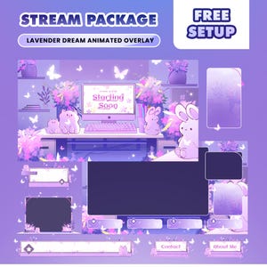 Lavender Dream Animated Stream Overlay Package for Twitch Bundle, Cute Aesthetic Stream Package, Pastel Purple Workspace Theme, Kawaii Room