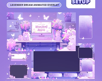Lavender Dream Stream Package – Cute Bunny Lavender Room/Pastel Purple Kawaii Setup/Cozy Desk Flowers/Animated Stream Overlay Bundle
