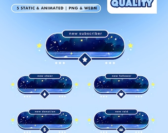 Moon Tide Stream Alerts – Crescent Moon Ocean/Dreamy Night Seascape/Follow Sub Donation Popup Animation