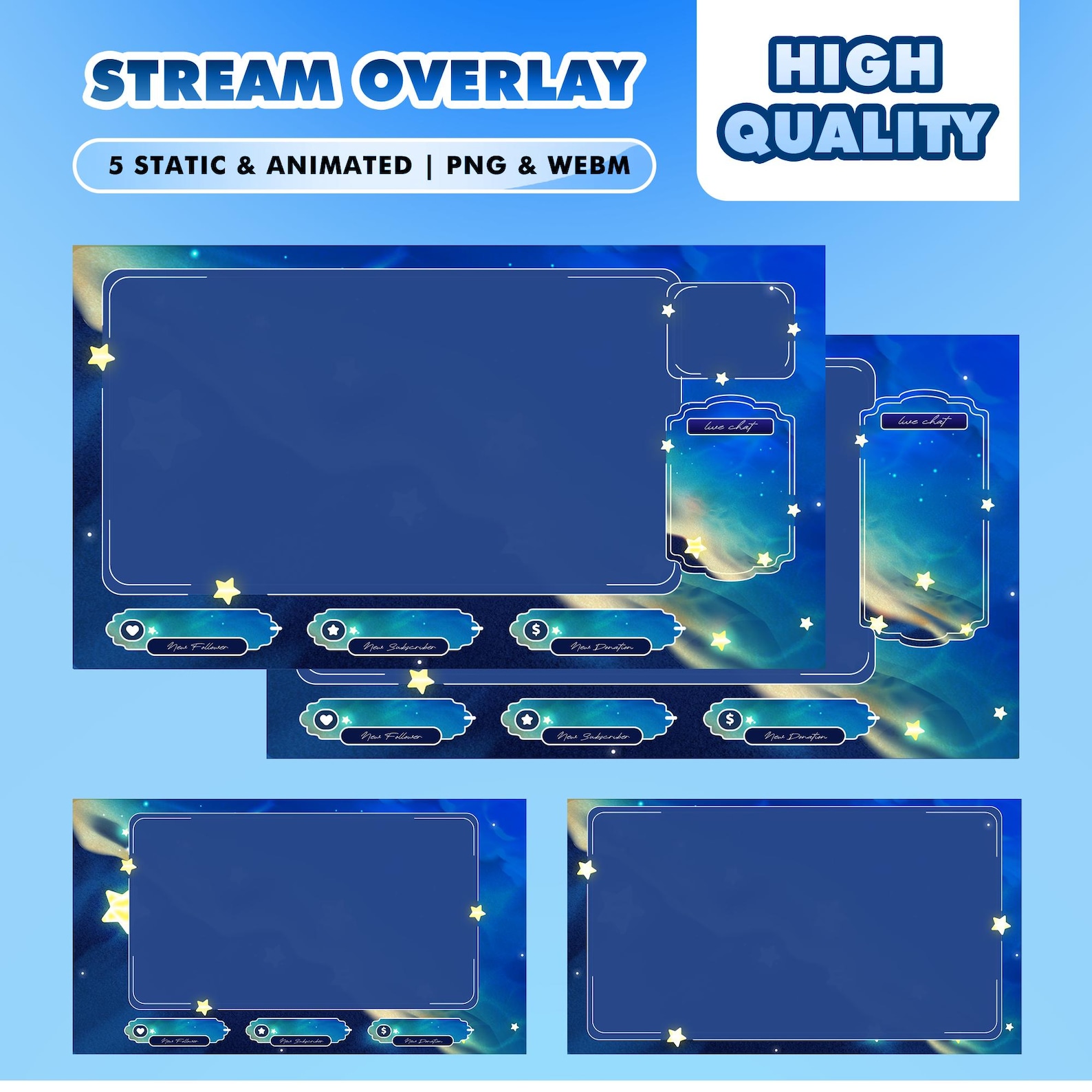 Magical Wave Animated Stream Overlay Pack for Twitch Kick Youtube ...