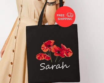 Custom Birth flower gift, Personalized Canvas Tote Bag, Custom Name Tote Bag, Aesthetic Bag Flower Gift, Personalize Birthday Gifts