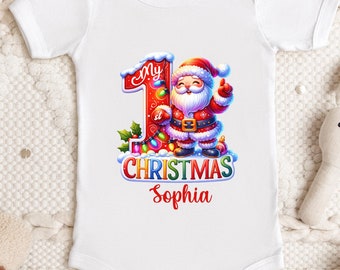 First Christmas Baby Bodysuit, Christmas Custom Bodysuit, 1st Santa Baby Outfit, Cute Baby Christmas Bodysuit, Christmas Gift,