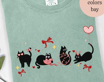 Cute Valentine Cats TShirt, Black Cat Valentine Tee, Love Cats Graphic Tee, Cute Cat Lover Shirt, Valentine Day Cat TShirt Gift