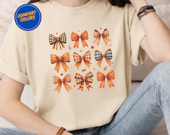 Fall Coquette Bow Aesthetic Shirt, Thanksgiving Crewneck Comfort Colors Shirt, Autumn Ribbon Outfits, Cottagecore Vibes Shirt