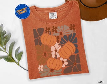Boho Floral Fall Pumpkin Shirt, Pumpkin Season Shirt,  Pumpkin Fall T-shirt,Retro Fall Tee, Autumn Vibes Tee, Autumn Gift
