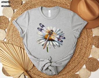 Watercolor Daisy And Dragonfly Shirt, Summer Shirt, , Flower Shirt, Animal Shirt, Summer Tee, Cute Summer Shirt