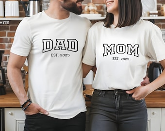 Custom Mom Dad T-shirt, Pregnancy Announcement Tee, Matching Parents Outfit Gifts,  Personalized Mama & Dad Shirt,