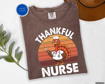 Thankful Nurse Turkey Shirt - Thanksgiving Nurse Gift - Funny Nurse T-Shirt - Turkey with Stethoscope - Holiday Gift for Nurses