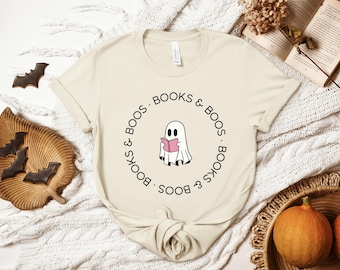 Ghostly Books Boss Tee, Spooky Librarian Gift, Book Lover Halloween Shirt, Bookish Ghosts Tee, Teacher Librarian Halloween Shirt