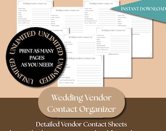 Comprehensive Printable Wedding Vendor Organizer Sheets Digital Download
